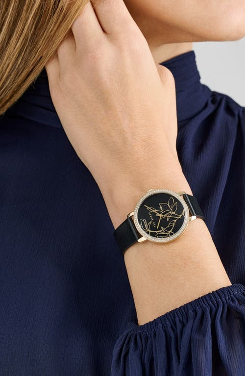 Ted Baker Floral Leather Strap Watch, 36mm In Black