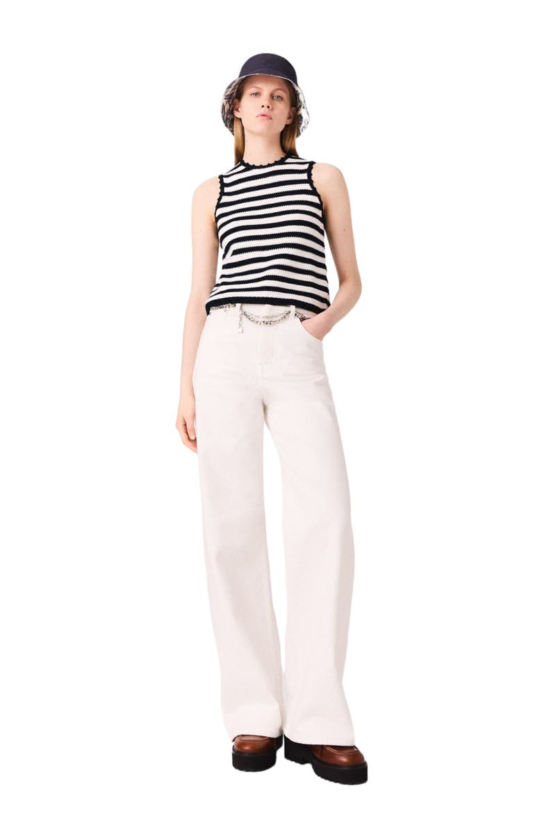 maje Crochet-knit top, Main, color, White/Navy