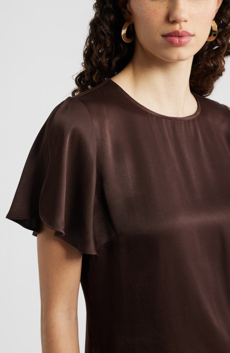 Nordstrom Flutter Sleeve Satin Top, Alternate, color, Brown Coffee