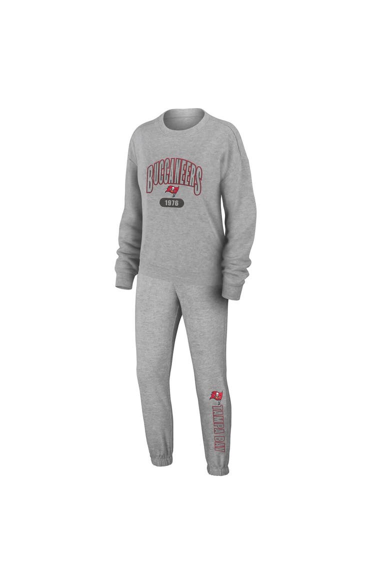 Women's WEAR by Erin Andrews Heather Gray Tampa Bay Buccaneers Knit Long Sleeve Tri-Blend T-Shirt & Pants Sleep Set, Main, color, Heather Gray