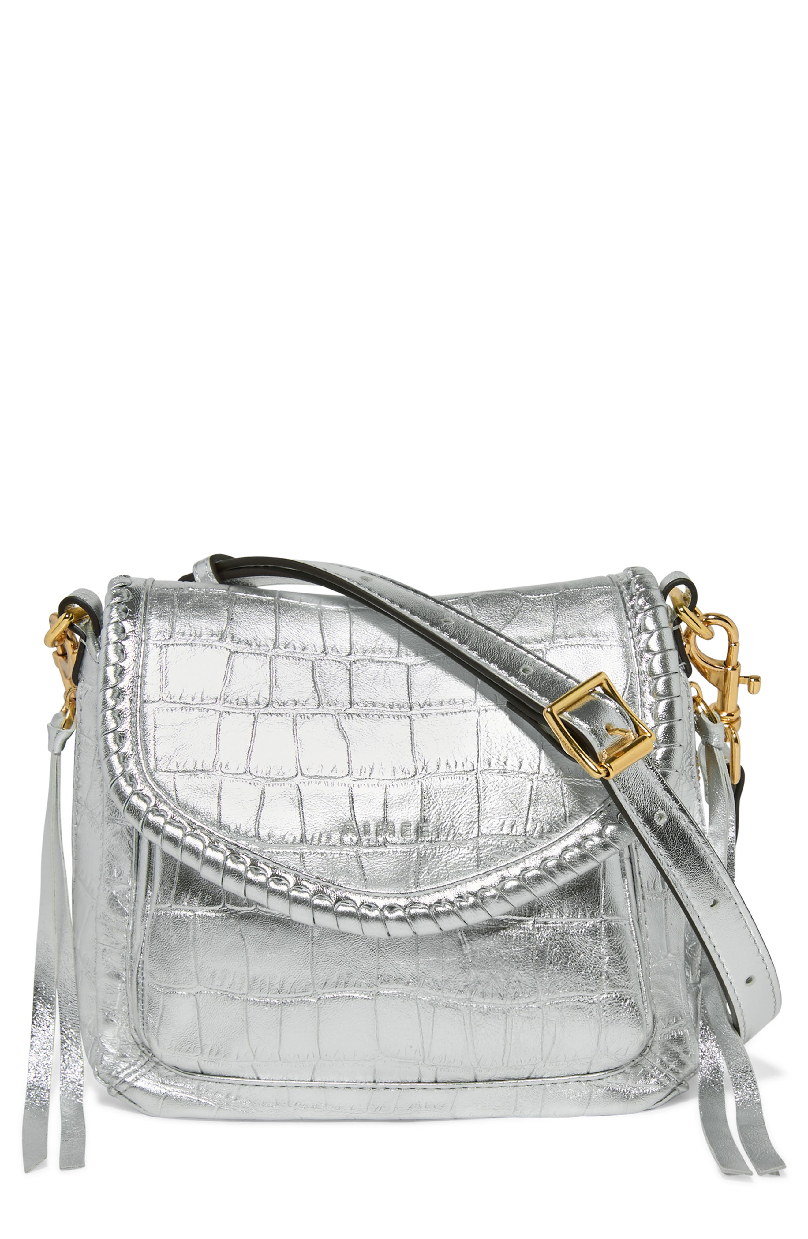 AIMEE All for Love Genuine Calf Hair & Leather Mini Crossbody Bag, Main, color, Metallic Silver Croco