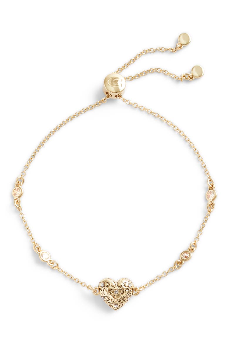 Signature Heart Crystal Slider Bracelet, Main, color, CRYSTAL/ GOLD