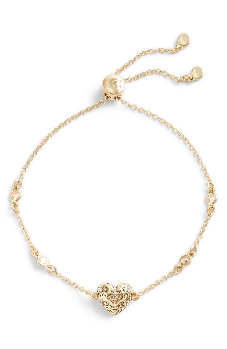 COACH Signature Heart Crystal Slider Bracelet, Main, color, Crystal/ Gold
