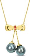 Julianna B. Tahitian Pearl & Gem Bow Drop Necklace 10k