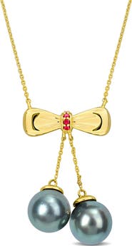 Julianna B. Tahitian Pearl & Gem Bow Drop Necklace 10k