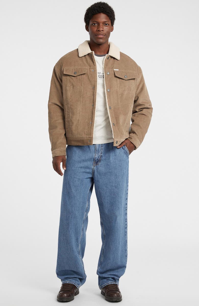 GUESS JEANS Fleece Lined Cotton Corduroy Trucker Jacket, Alternate, color, Beige