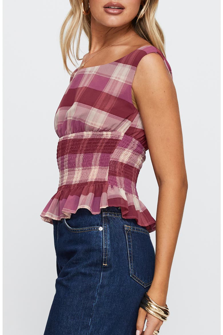 Honey Plaid Smocked Waist Peplum Top (Women) | Nordstrom