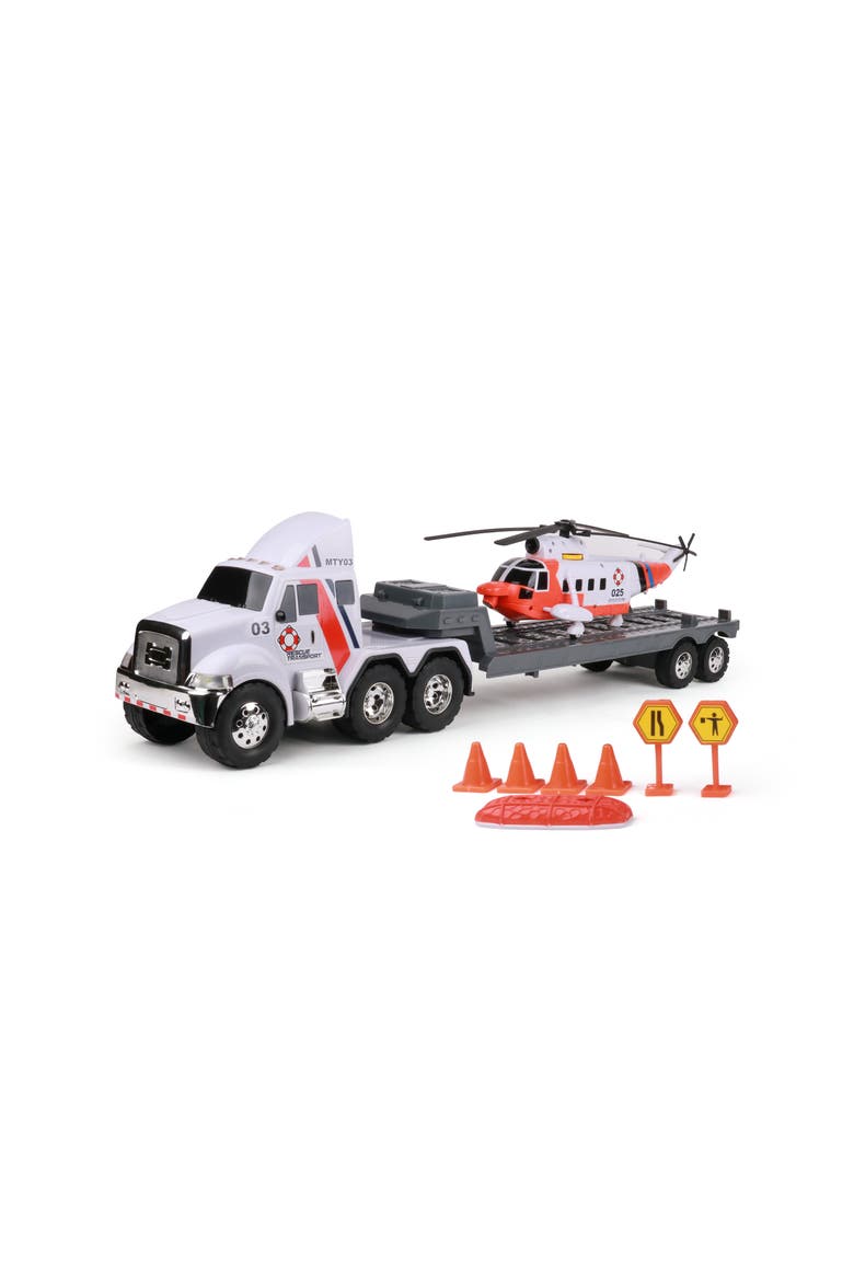 Funrise Mighty Fleet Titans Flatbed Truck With Helicopter, Alternate, color, Multicolored