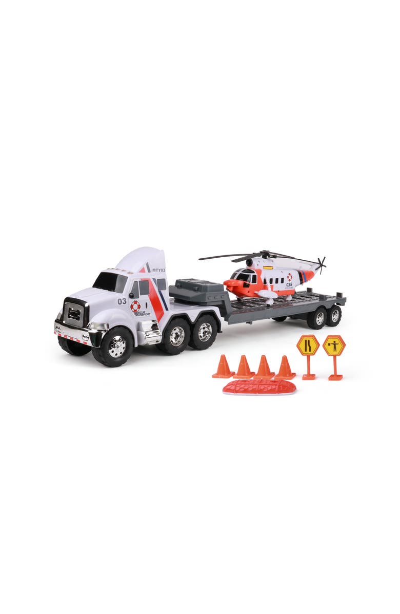Mighty Fleet Funrise Mighty Fleet Titans Flatbed Truck With Helicopter, Alternate, color, Multicolored