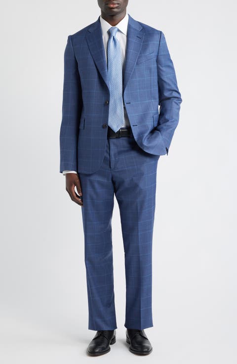 Camberwell Tailored Fit Blue Windowpane Check Wool Suit