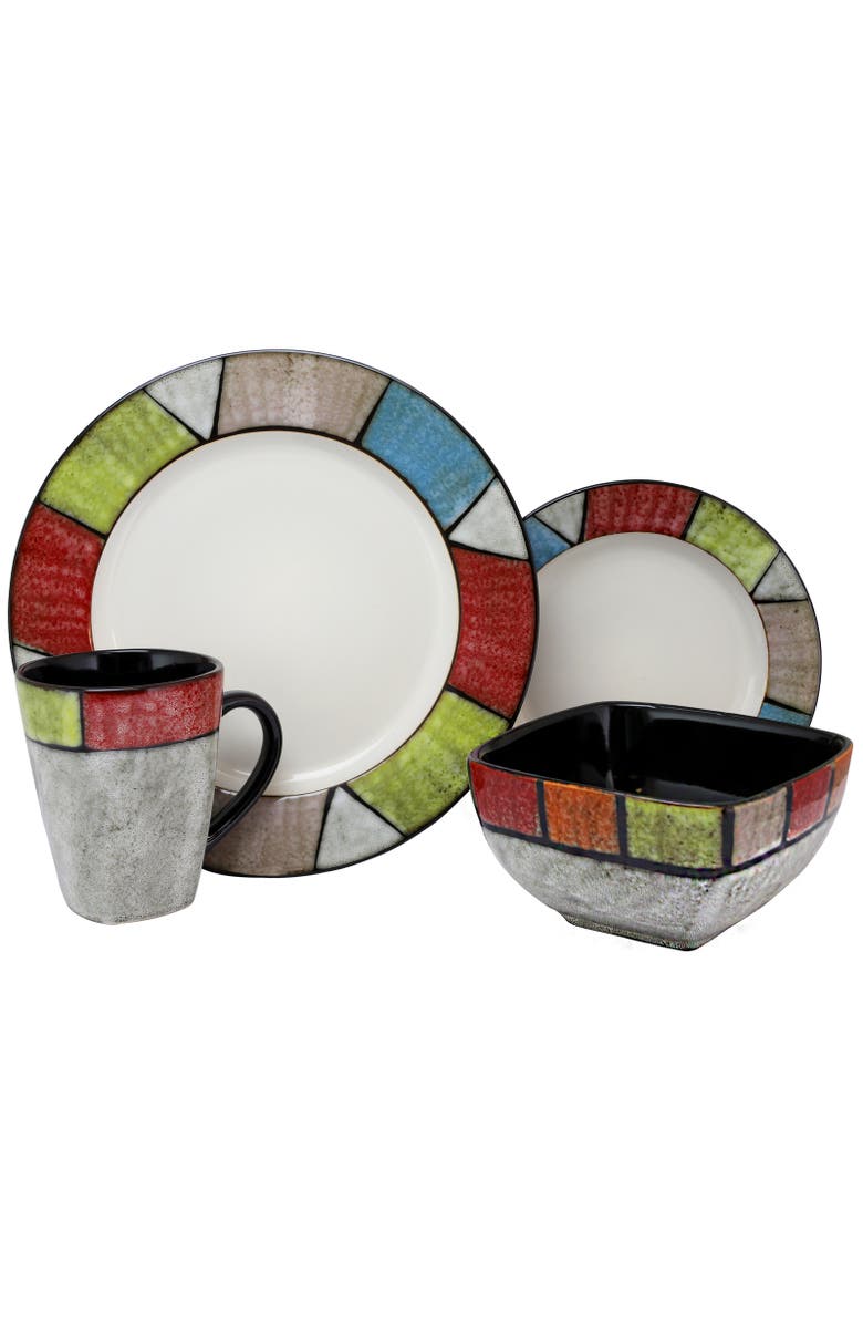 Elama Country Cottage 16 Piece Stoneware Dinnerware Set, Alternate, color, White