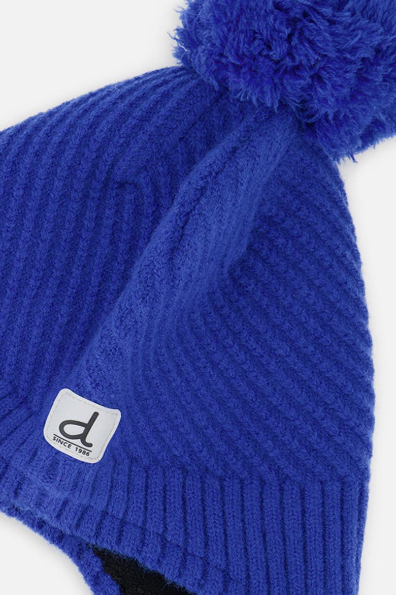 Boy Winter Peruvian Fleece Lined Ear Flap Knit Hat with Pompom, Alternate, color, Royal Blue