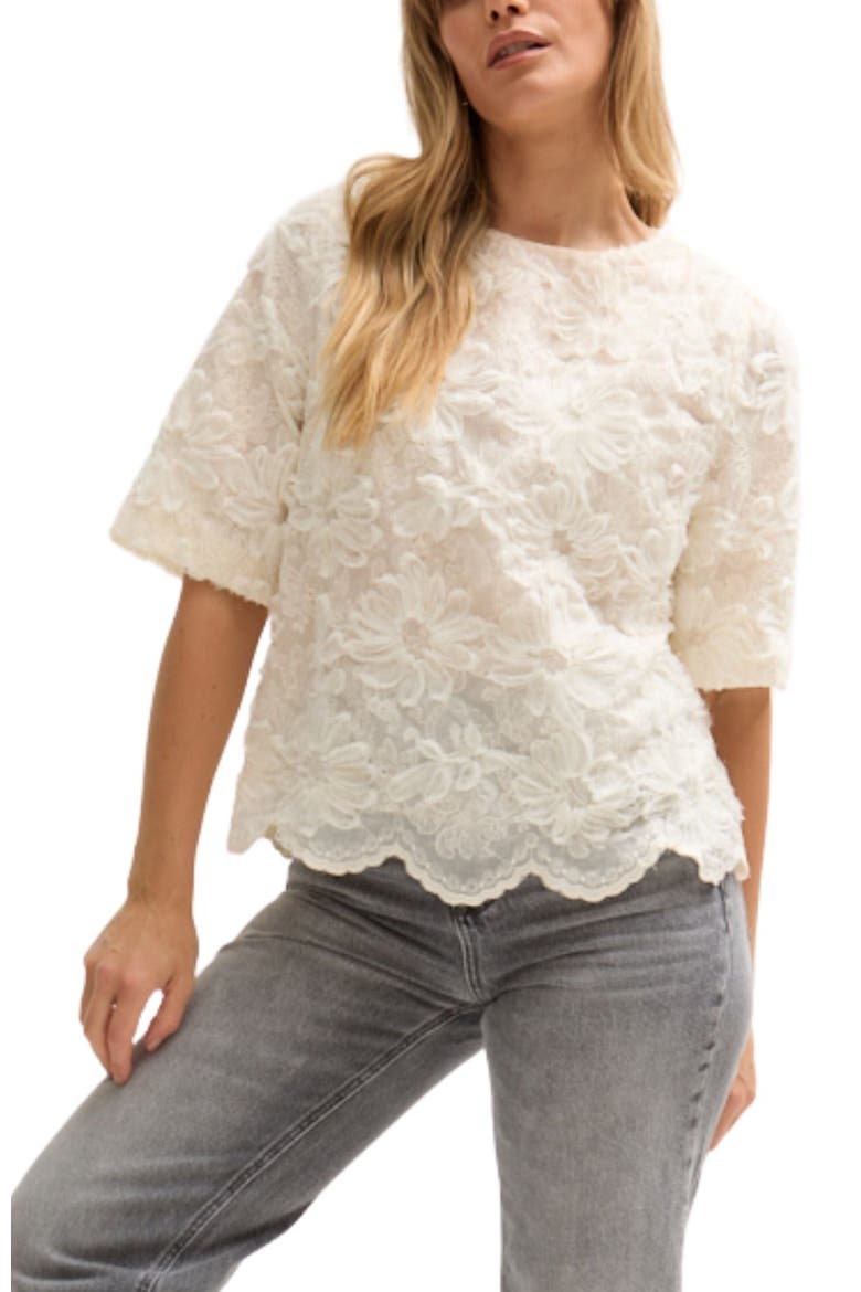 Lotus Ribbon Work Scallop Hem Top, Main, color, Natural