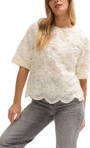 LILY AND LIONEL Lotus Ribbon Work Scallop Hem Top