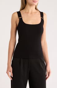 T Tahari Square Neck Rib Sleeveless Sweater