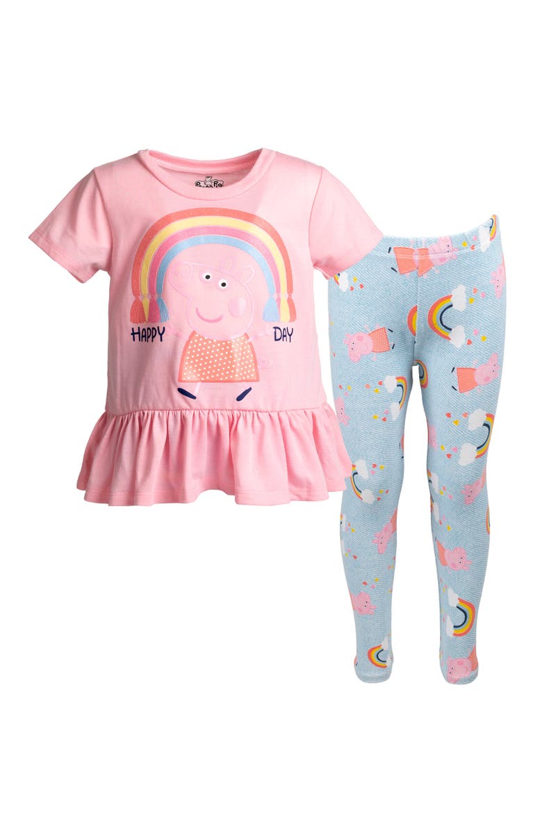Peppa Pig T-Shirt & Leggings Set, Main, color, Peplum Rainbows