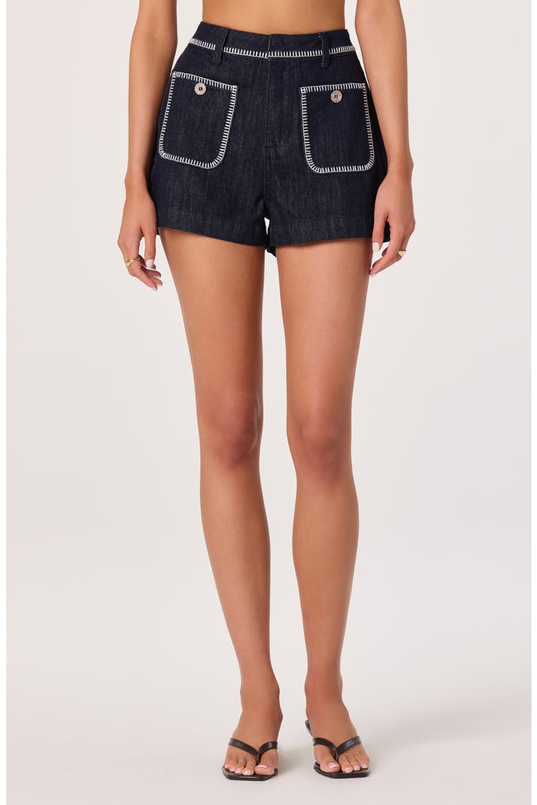 Bobbie Stitch Detail High Waist Shorts, Main, color, DARK DENIM