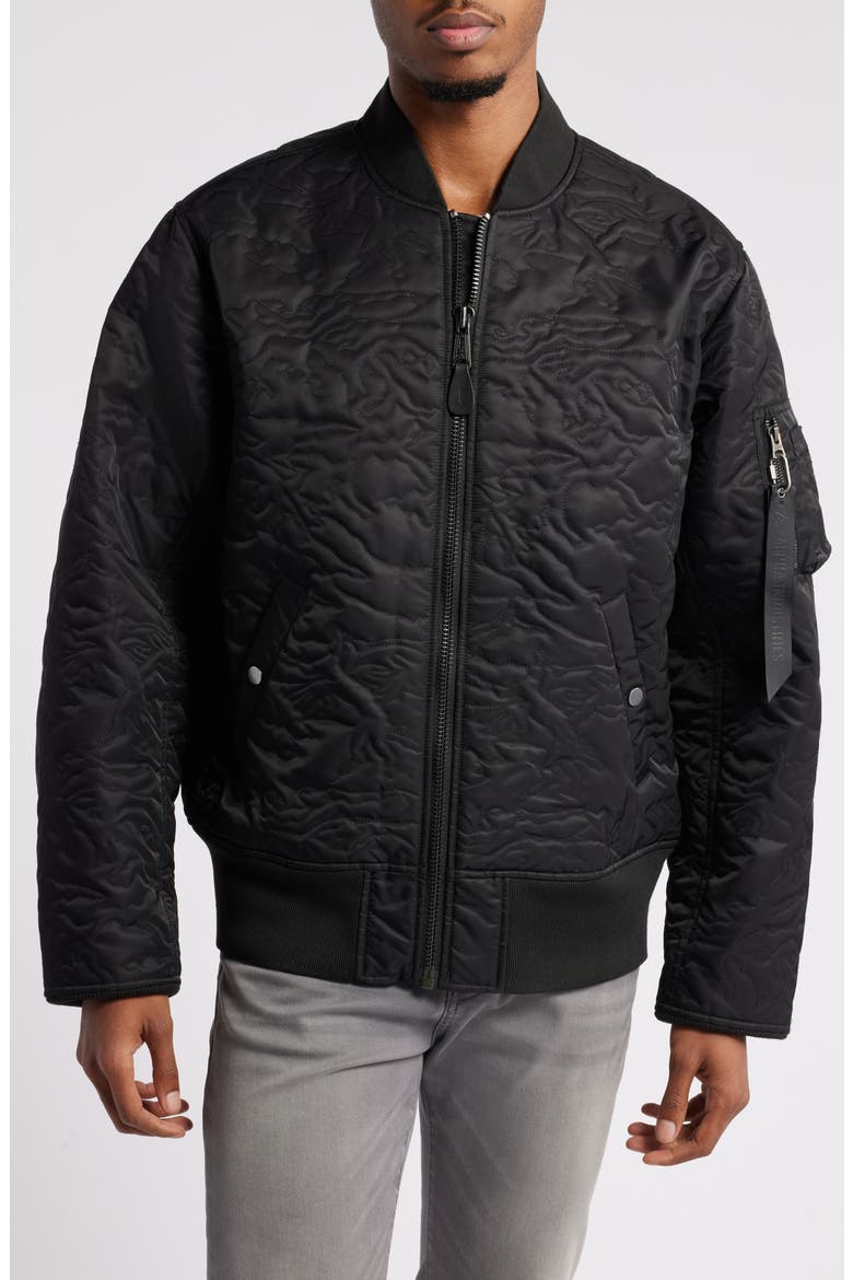 Camo Quilted Flight Jacket, Alternate, color, BLACK