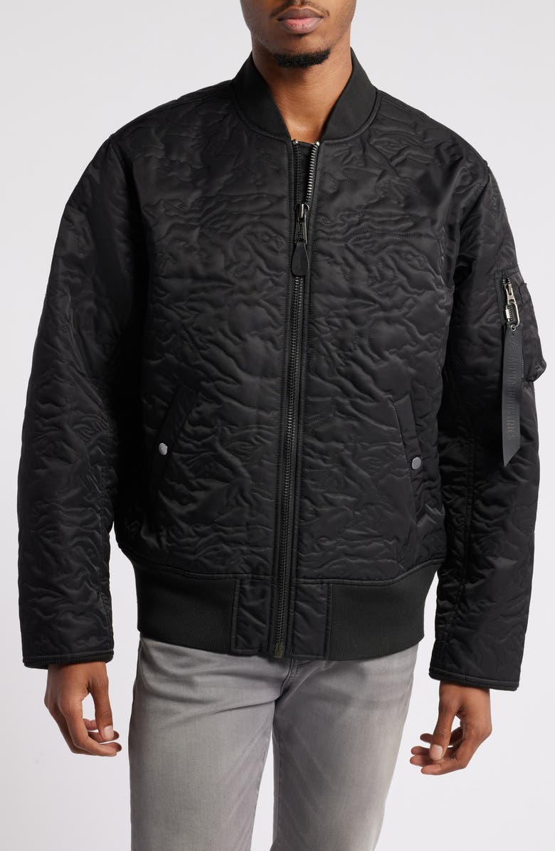 Alpha Industries Camo Quilted Flight Jacket, Alternate, color, Black