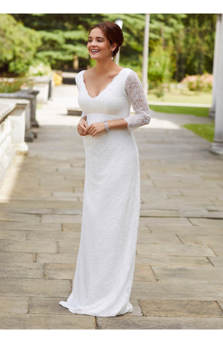 Tiffany Rose Maternity Chloe Lace Maternity Wedding Gown, Alternate, color, Ivory
