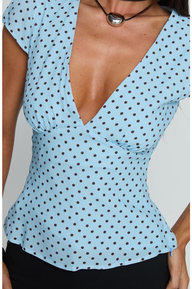 Dalanna Cap Sleeve Tie Back Top, Alternate, color, BLUE POLKA