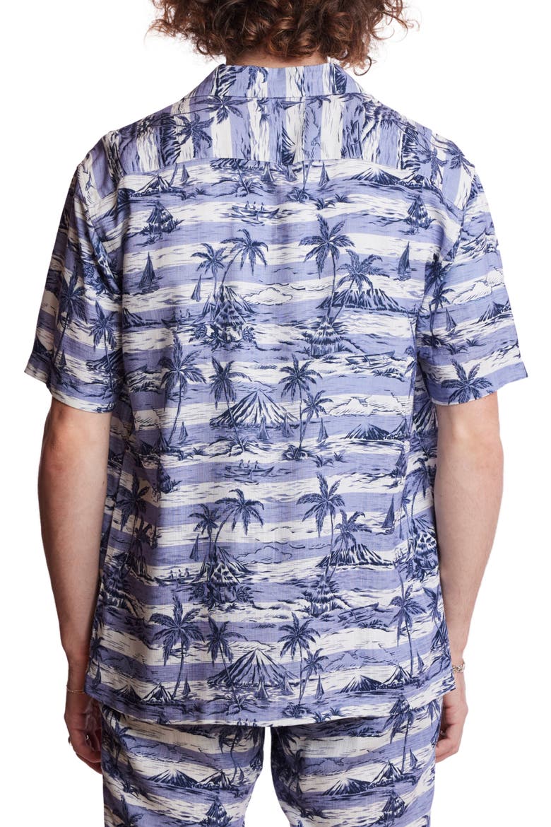 Island Print Camp Shirt, Alternate, color, INDIGO PALMS STRIPE