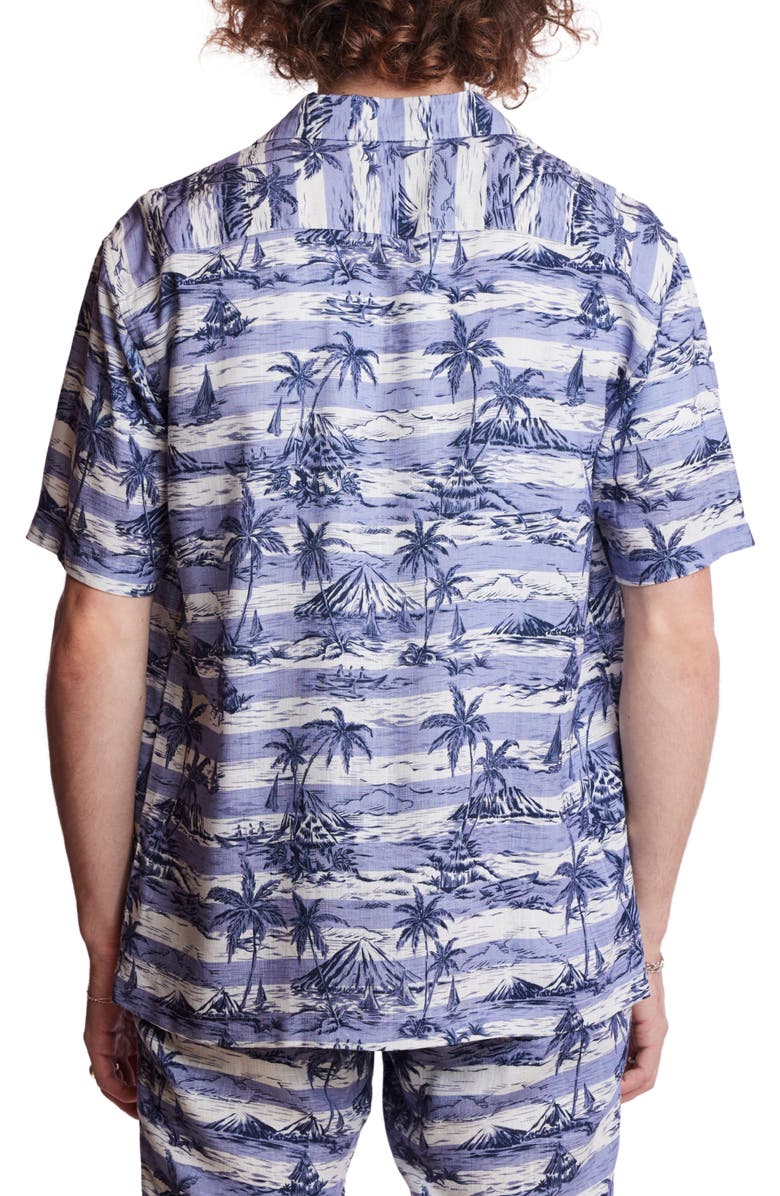 PAISLEY & GRAY Island Print Camp Shirt, Alternate, color, Indigo Palms Stripe