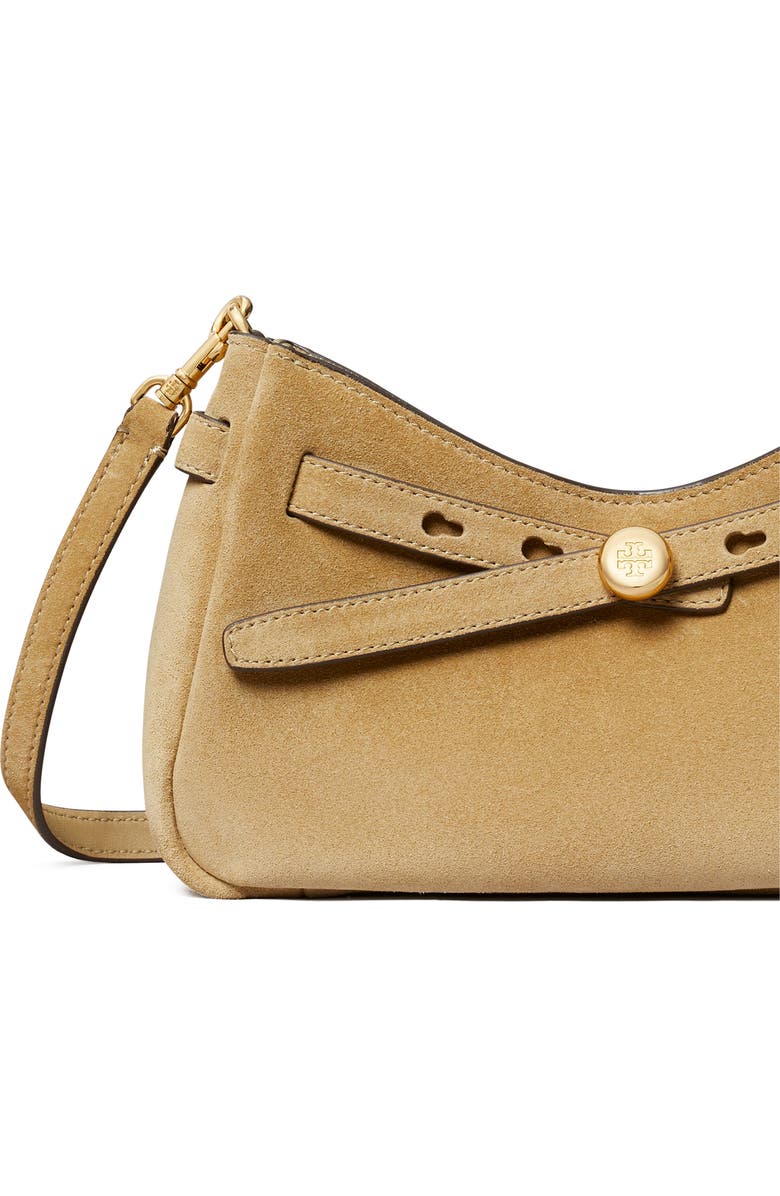 Tory Burch Romy Zip Top Suede Crossbody Bag, Alternate, color, Butter