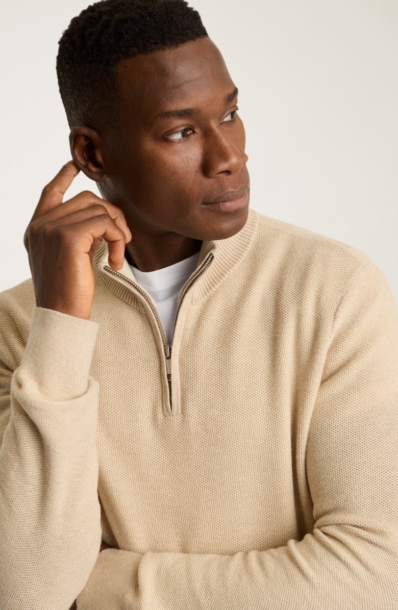 Bonobos Honeycomb Cotton & Cashmere Quarter Zip Sweater, Alternate, color, Full Cream Sable