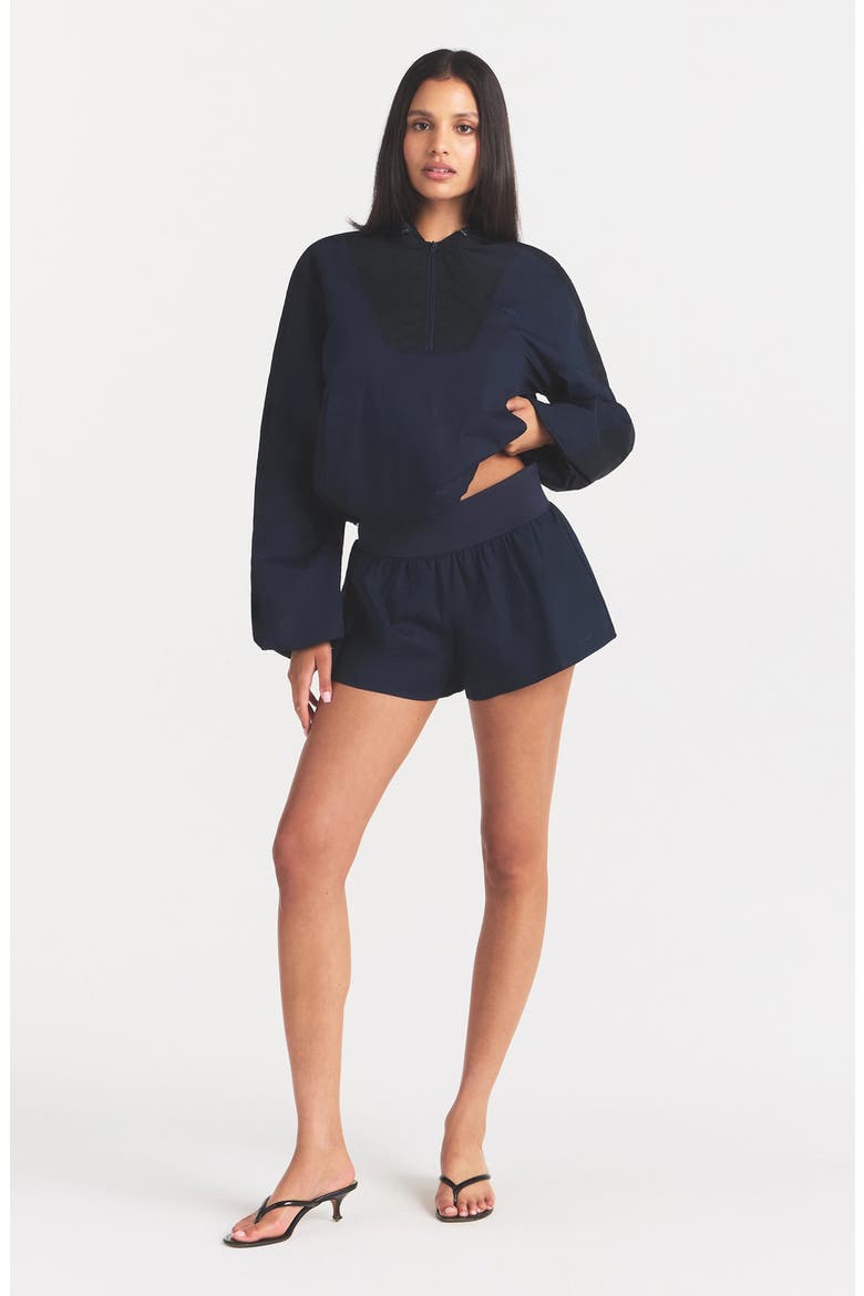 Woven Stretch Cotton Flutter Shorts, Alternate, color, NAVY