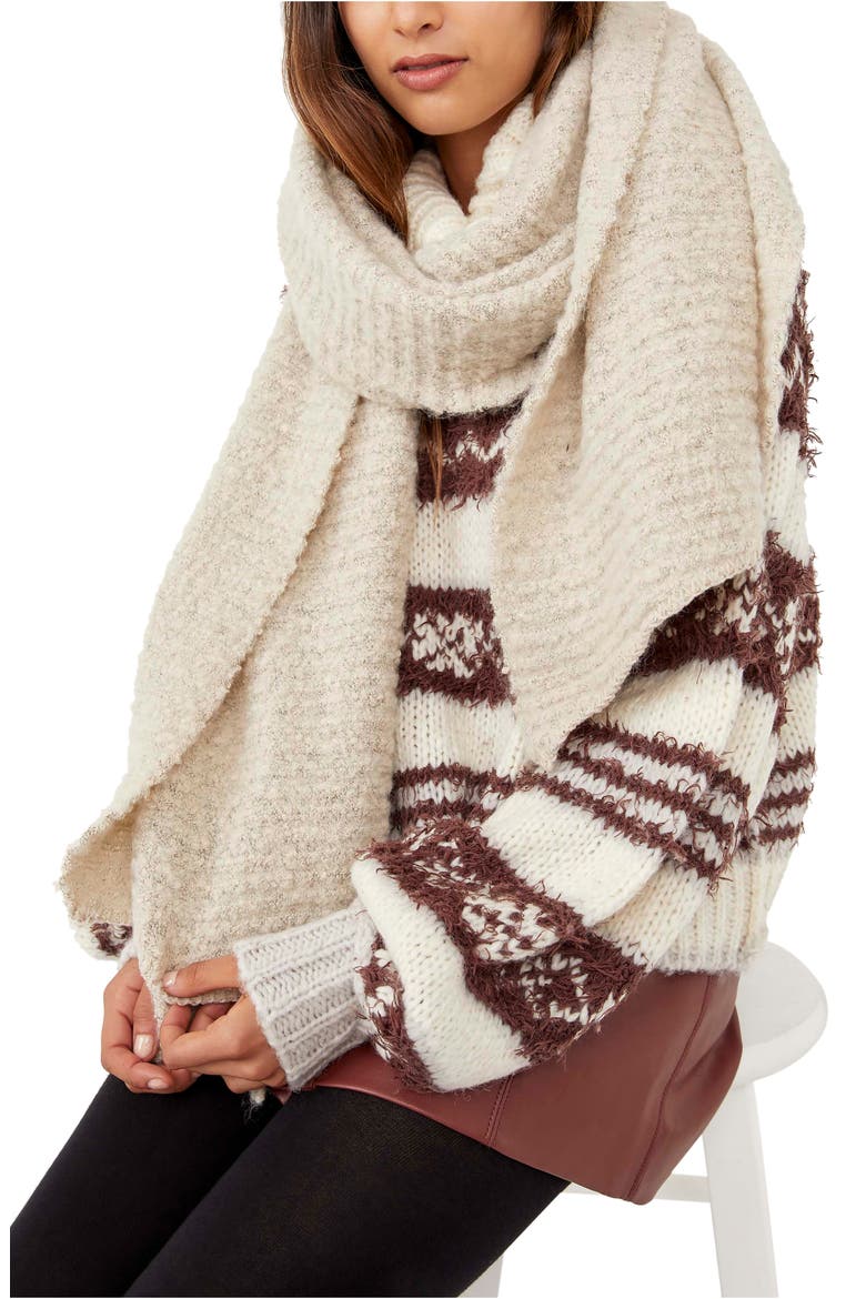 Ripple Recycled Blend Blanket Scarf, Main, color, BARELY GREY