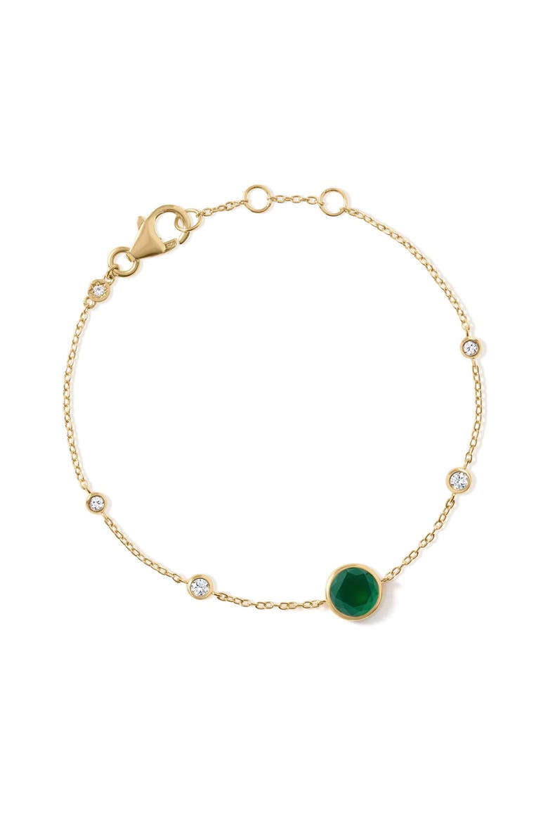Gold Luna Green Agate Station Bracelet, Main, color, Green Agate