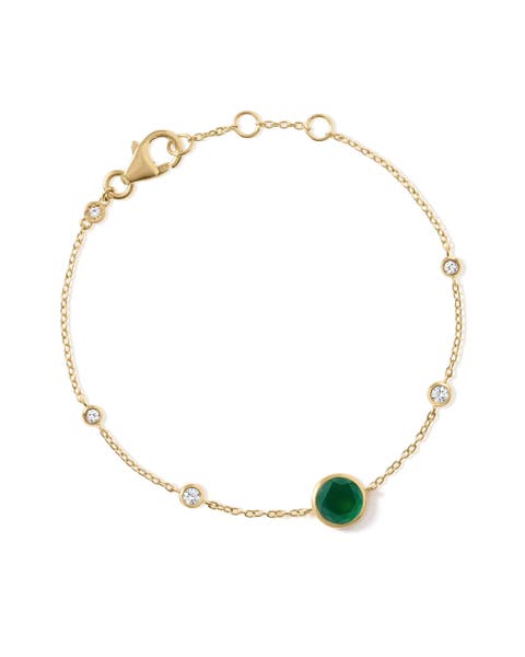 Gold Luna Green Agate Station Bracelet