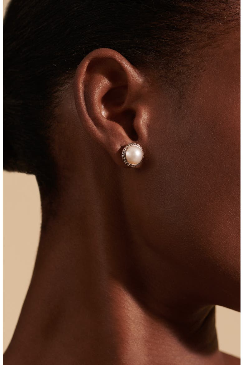 Classic Chain Mabé Pearl Stud Earrings, Alternate, color, WHITE