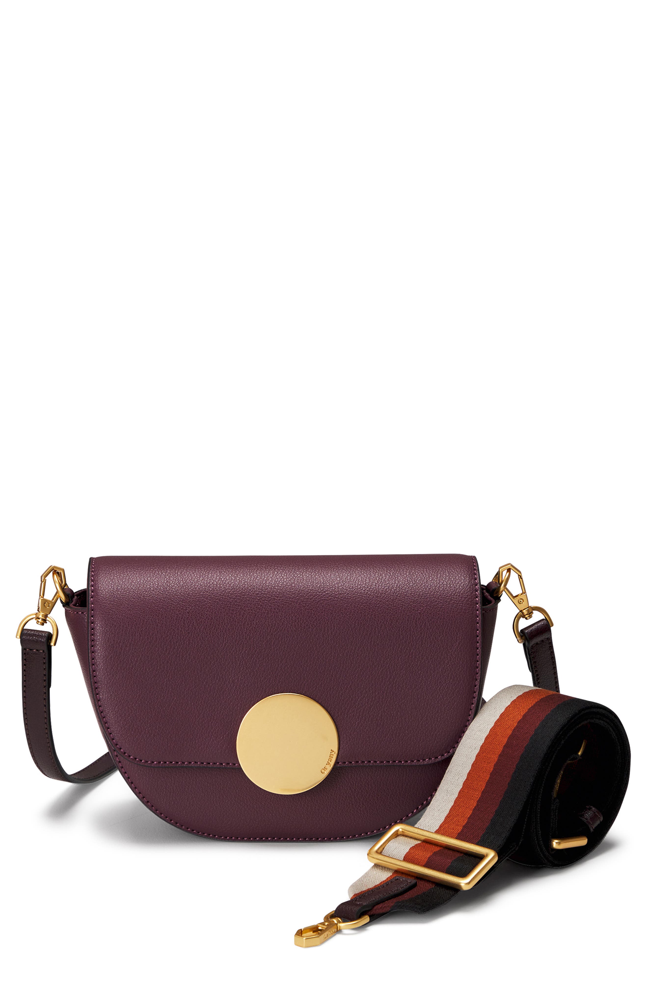 Oryany Lottie Leather Crossbody Saddle Bag in Eggplant 