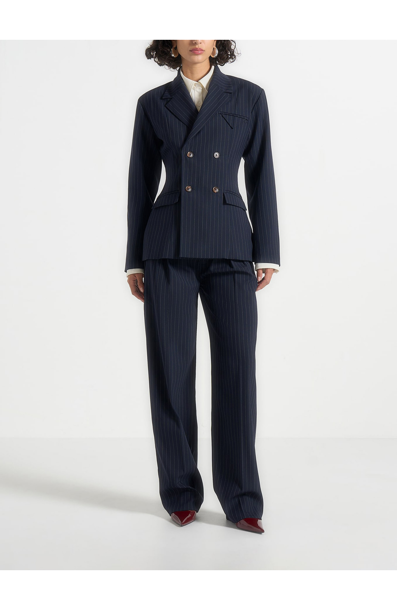 Manière De Voir Maia Pinstripe Double Breasted Blazer, Alternate, color, Navy