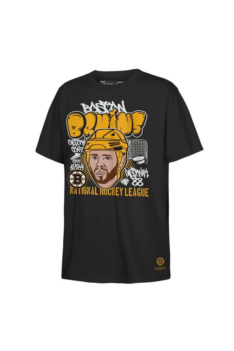 Youth Mitchell & Ness David Pastrnak Black Boston Bruins Caricature T-Shirt, Alternate, color, Black