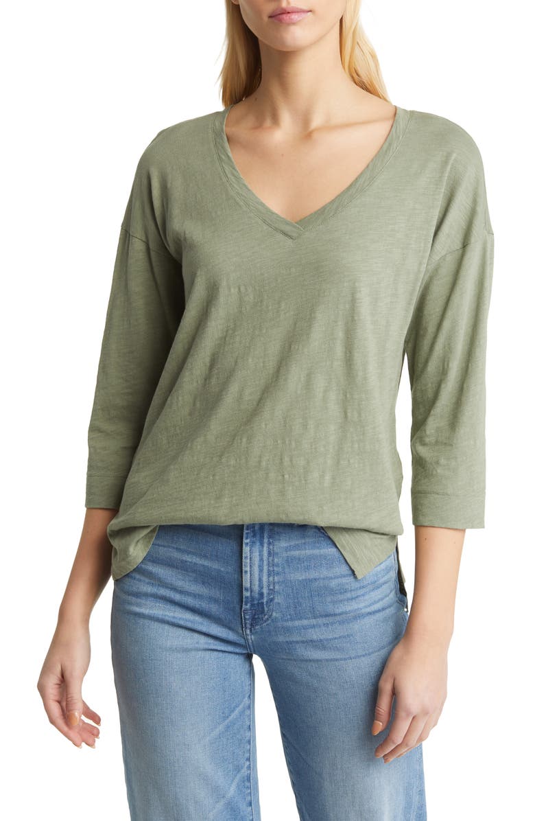 Caslon<sup>®</sup> Drop Shoulder V-Neck T-Shirt, Main, color, 