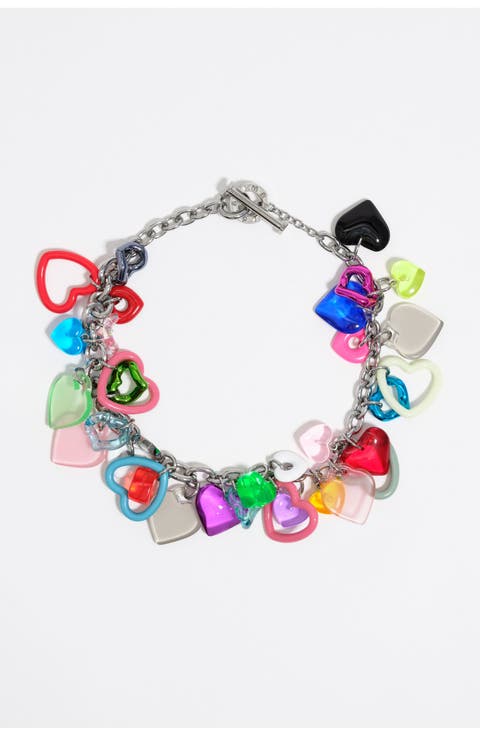 Multicolor Hearts Chain Necklace