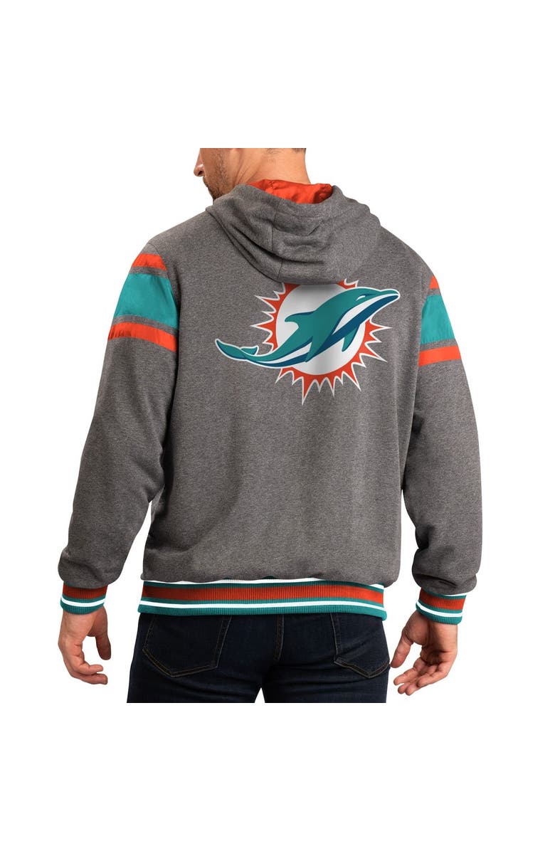 G-III SPORTS BY CARL BANKS Men's G-III Sports by Carl Banks Gray/Aqua Miami Dolphins Extreme Full Back Reversible Hoodie Full-Zip Jacket, Alternate, color,