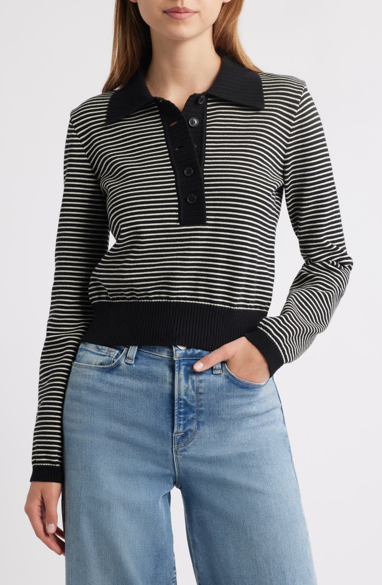 FRAME The Graduate Stripe Cotton Polo Sweater, Main, color, Black Multi