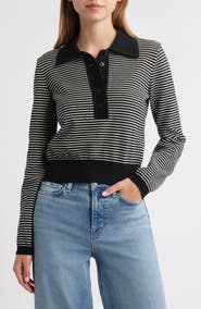 FRAME The Graduate Stripe Cotton Polo Sweater
