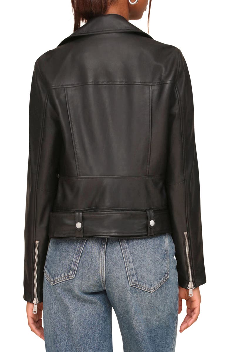 Avec Les Filles Belted Leather Biker Jacket, Alternate, color, Black