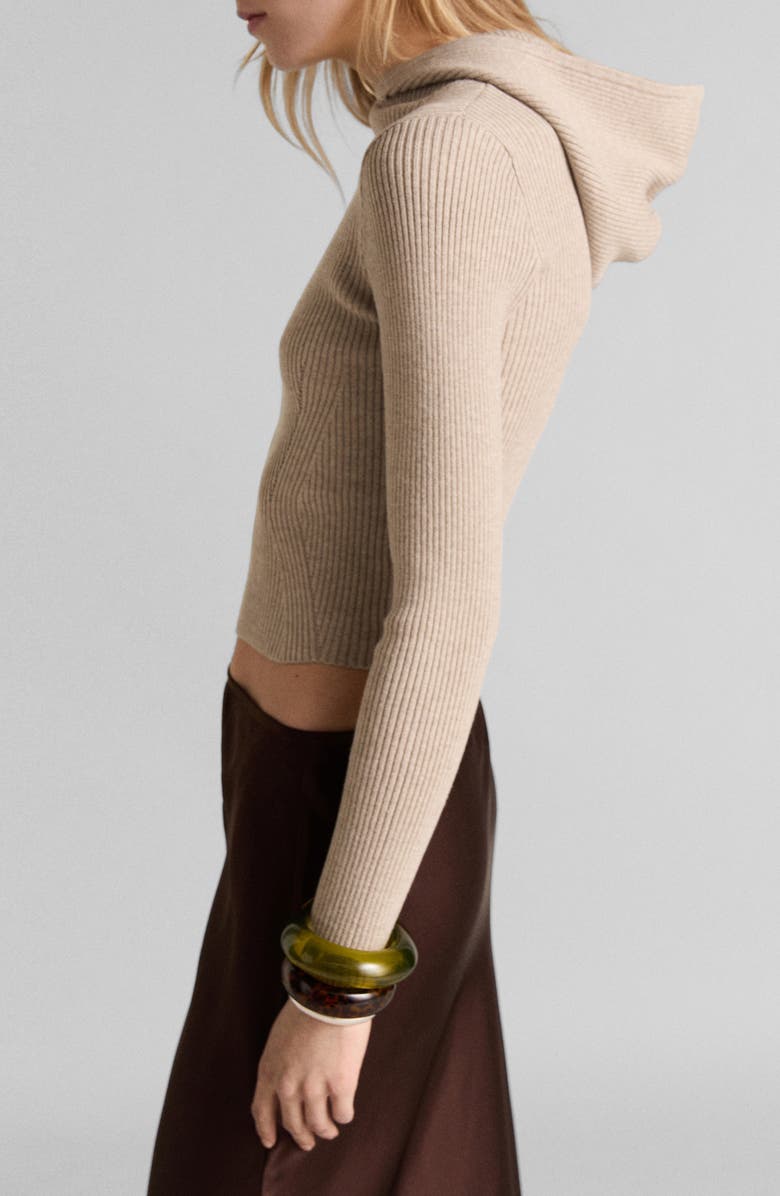 MANGO Rib Hoodie Sweater, Alternate, color, Light/ Pastel Grey