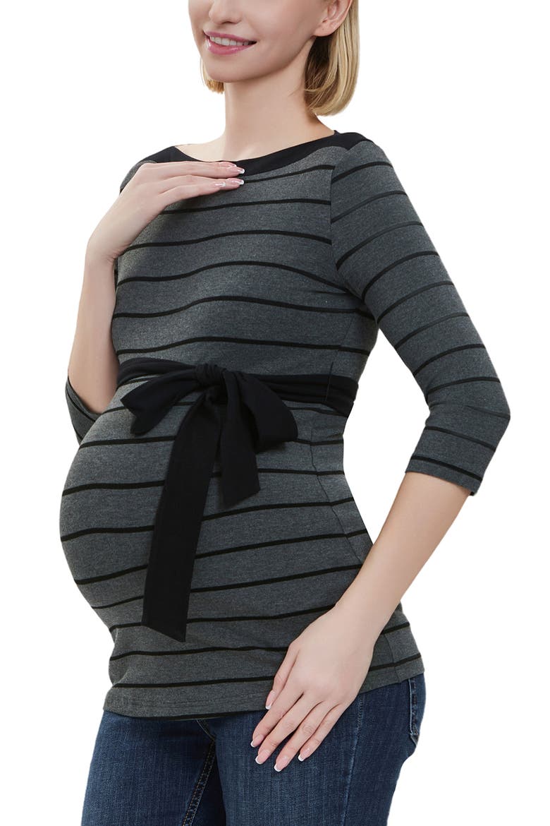 Maternity Striped Boat Neck Top, Alternate, color, Gray