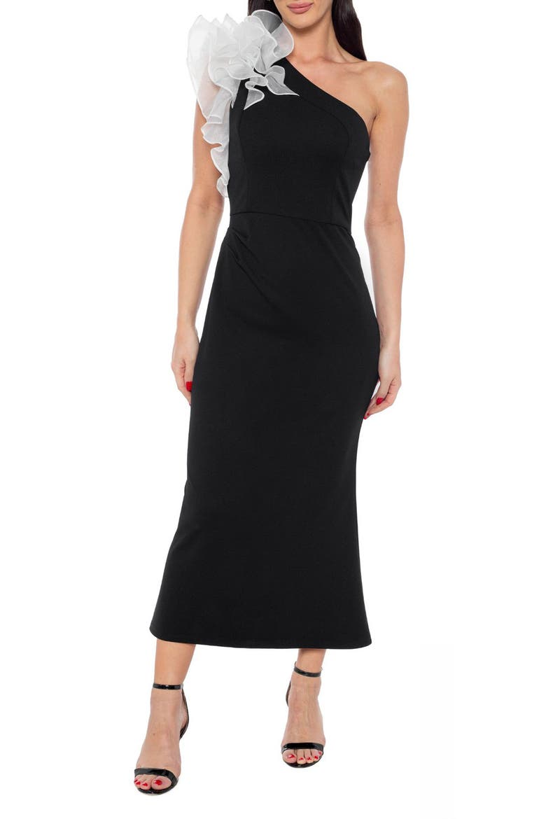 Ruffle One-Shoulder Cocktail Dress, Main, color, BLACK/ WHITE