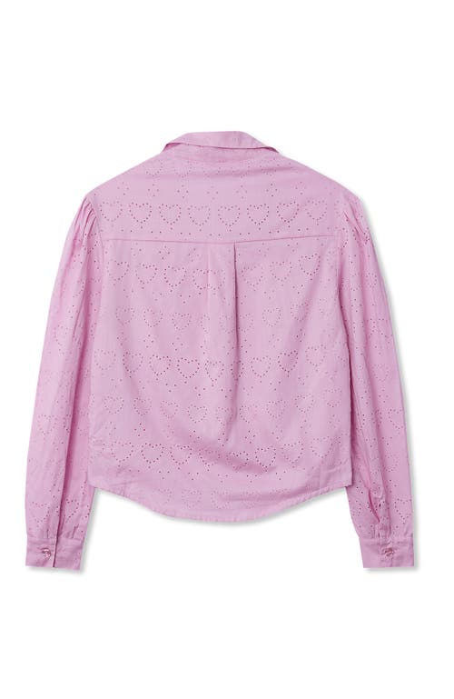Lands' End Girls Long Sleeve Woven Hearts Top In Pink