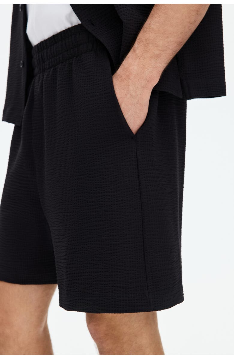 H&M Relaxed Fit Waffled Shorts, Alternate, color, Black