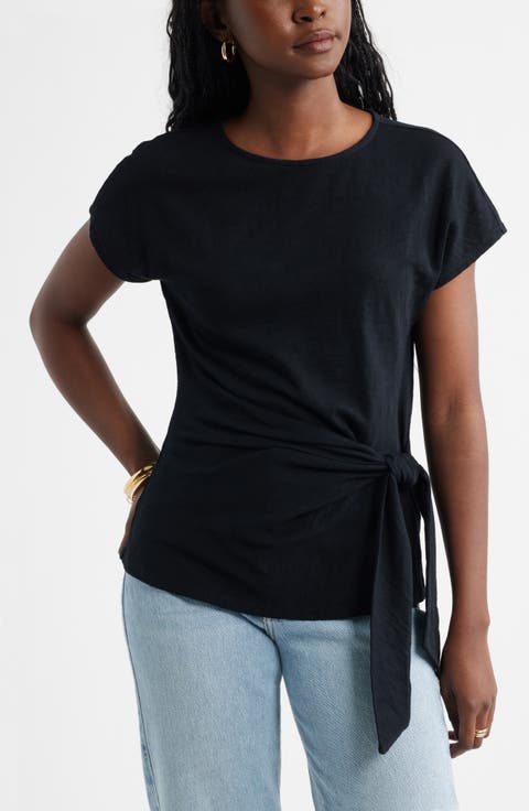 Drop Shoulder Tie Front Top