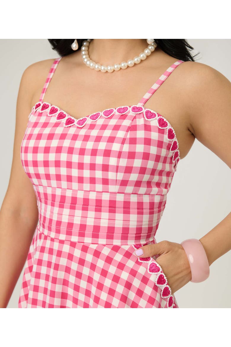 1950s Sleeveless Cotton Flare Dress, Alternate, color, Pink Gingham W/Hearts